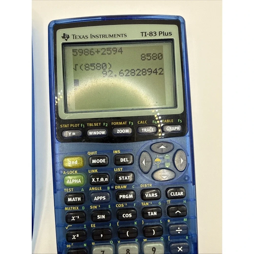 Texas Instruments TI-83 Plus Clear Transparent Blue Graphing Calculator w/Cover